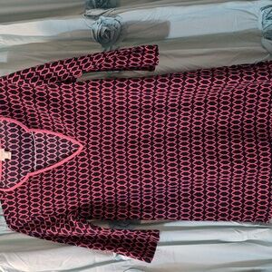 J Crew Pink & Blue Geometric 3/4 sleeve V neck Cotton Tunic Top Sz S